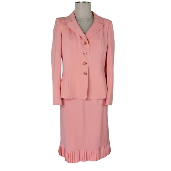 Le Suit Skirt Suit Size 10 Orange Pleated Hem Slit Bracelet Cuffs - Picture 1 of 7